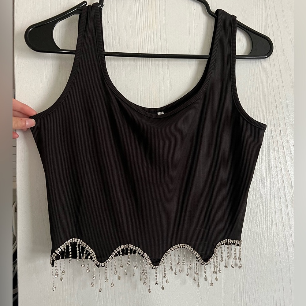 Black Tank Top with Silver Jewels